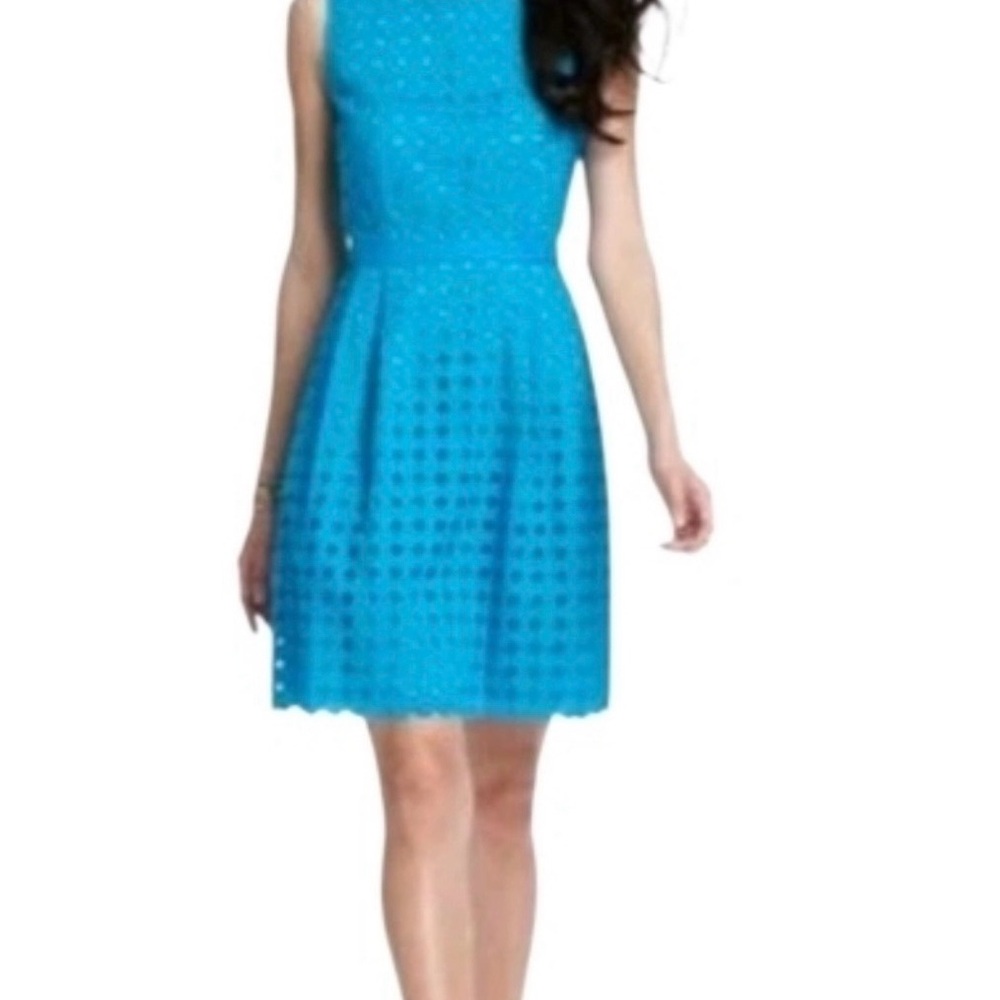 LOFT Turquoise Eyelet Sleeveless Fit-and-Flare Mini Dress